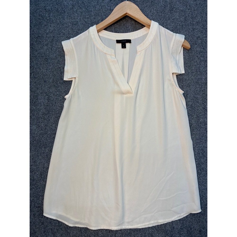 J.Crew Womens Ivory White Cap Sleeve Split V-Neck Blouse Top Size 4